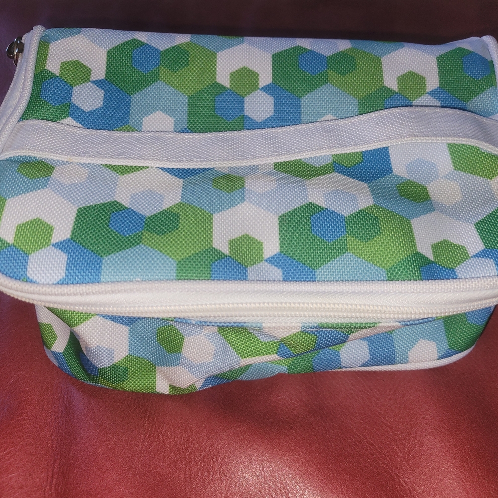 Clinique Blue and Green Hexagon Cosmetic Bag
